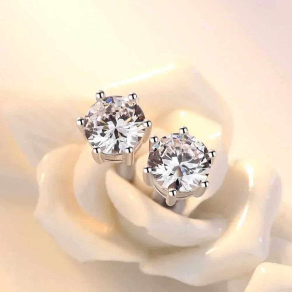925 Sterling Silver 2 CT Diamond Stud Earrings